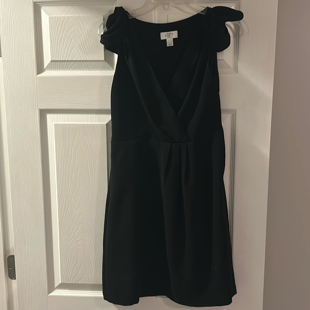 Black dress, LOFT, size 6P, mini length with deep V front